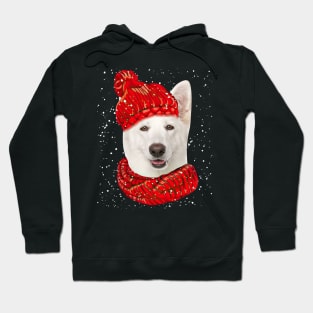 German Shepherd Wearing Red Hat And Scarf Christmas Hoodie